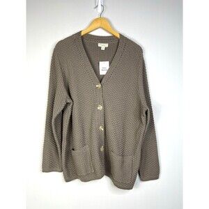 Appleseed's Womens Cardigan Sweater Button Sz 1X Texture 100% Cotton Brown Taupe